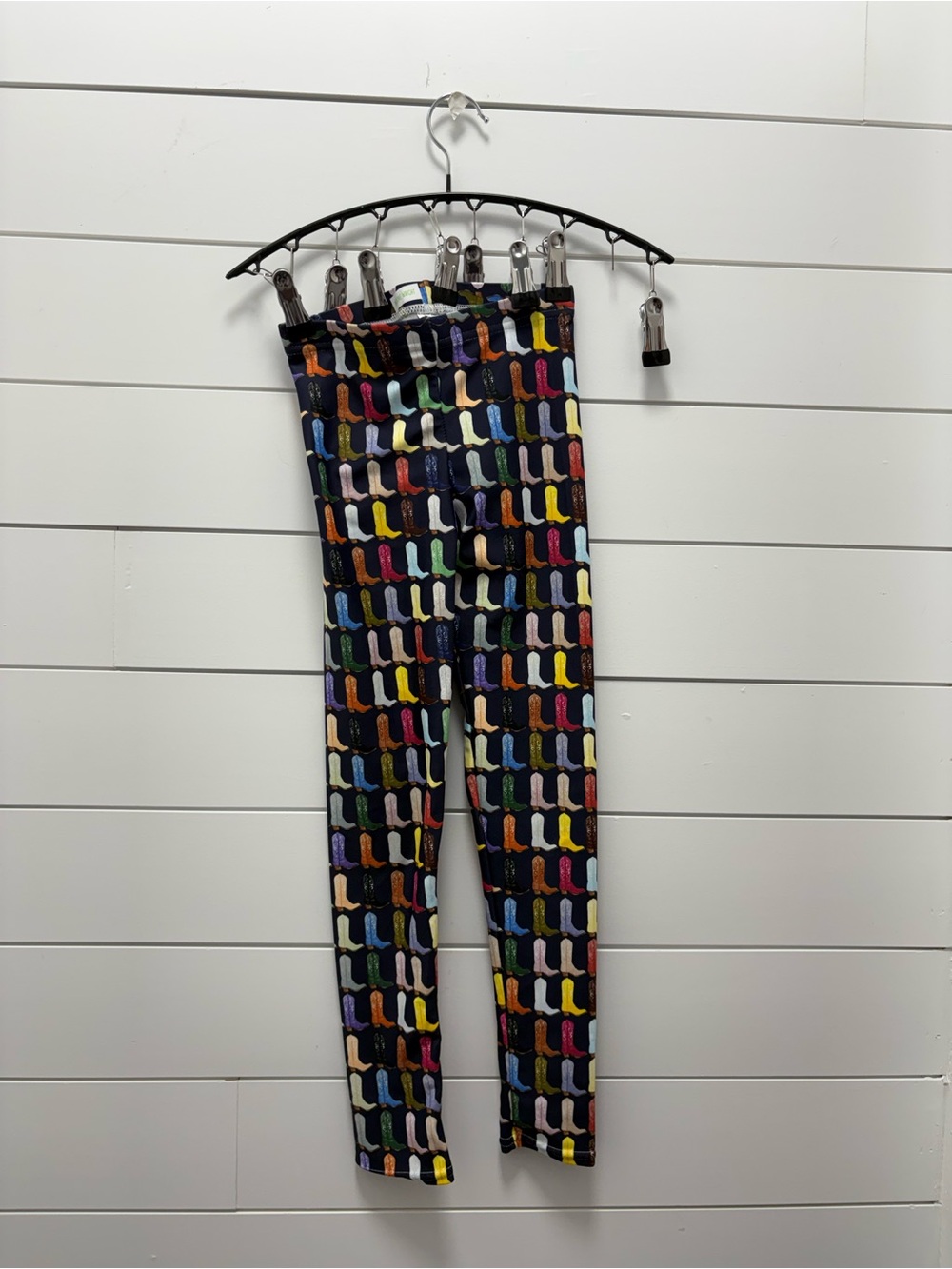 Girls' Black Leggings with Colorful Bootprint